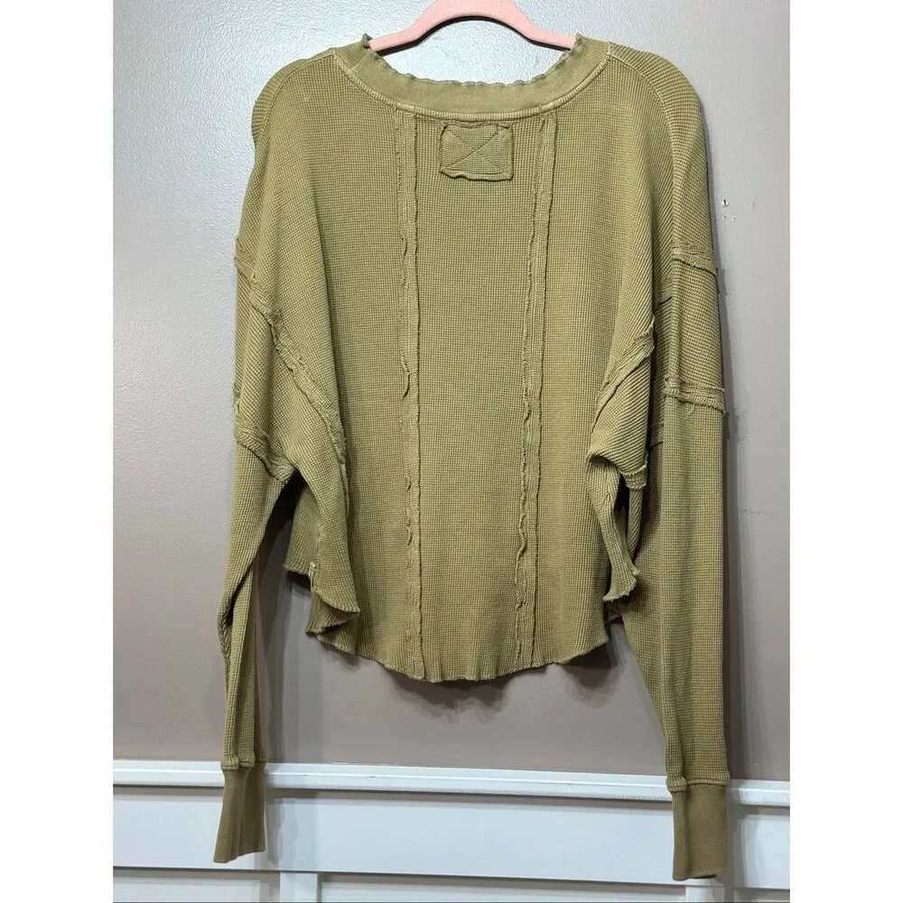 Free People We The Free Oversized Waffle Knit Long Sleeve Thermal Top Women's S